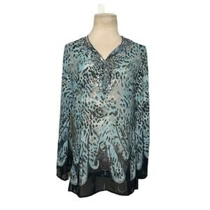 BLACK Saks Fifth Avenue animal print long sleeves sheer sequin tunic size Small